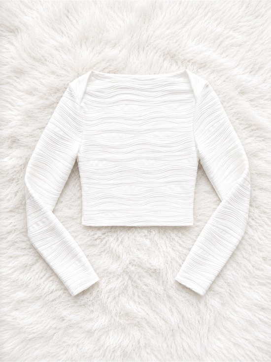 kirundo Tops - KIRUNDO White Textured Cropped Top Small | Y2K Chic Minimalist Long Sleeveless